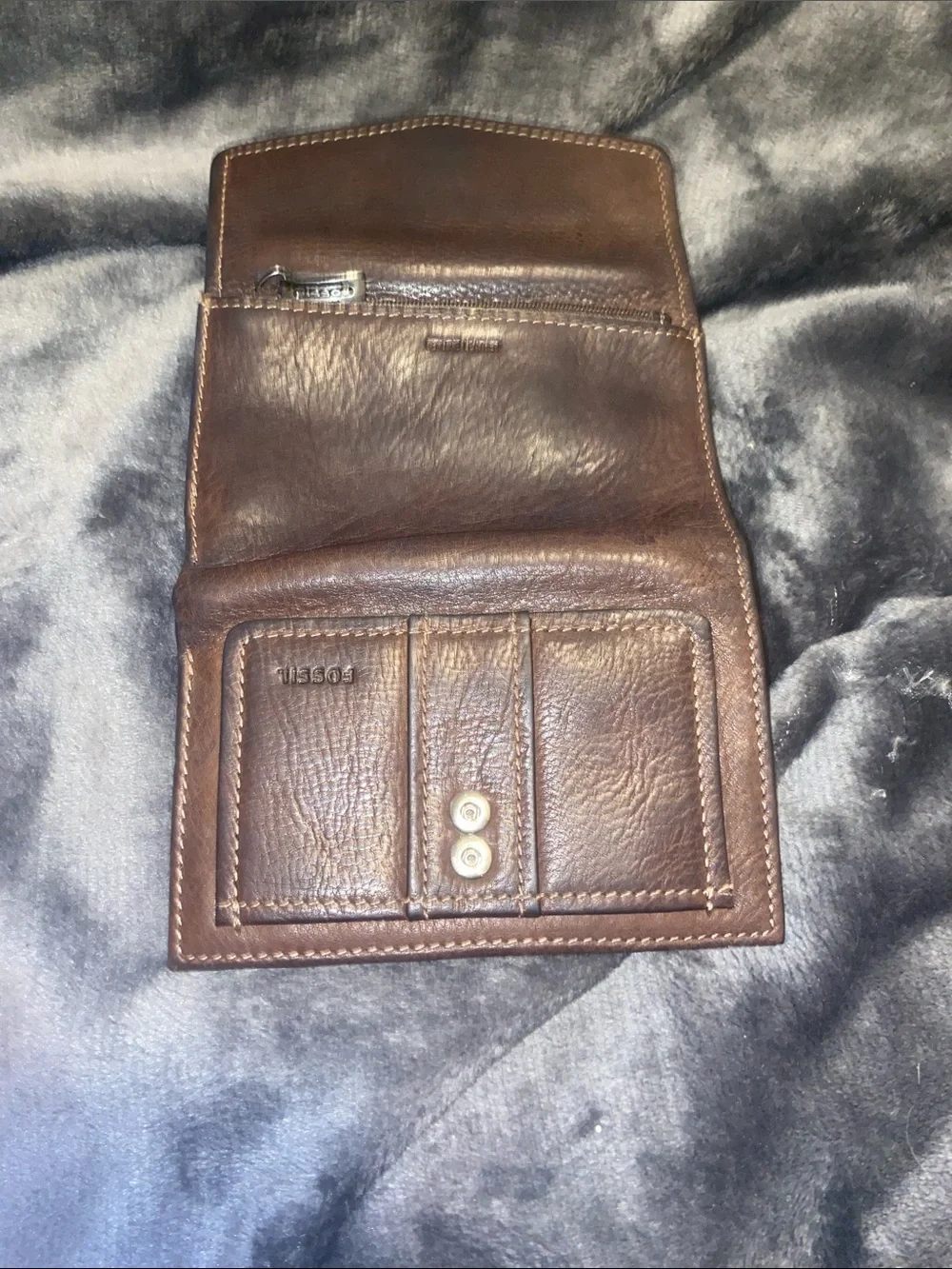 Fossil Brown Leather Trifold Wallet with Front Card Slots